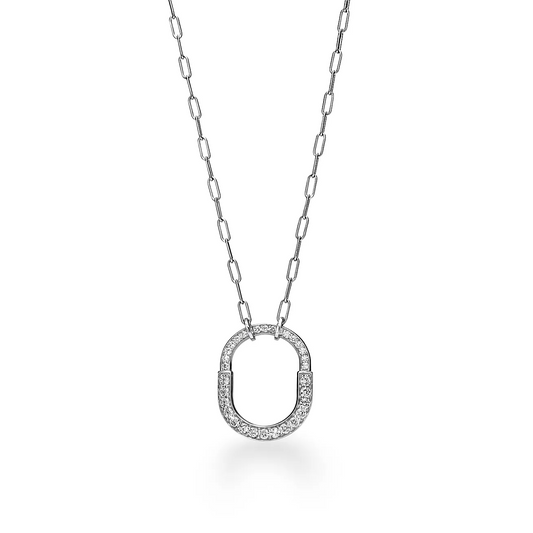 [Rose Tomorrow]LOCK NECKLACE MEDIUM PENDANT SILVER PAVED DIAMONDS