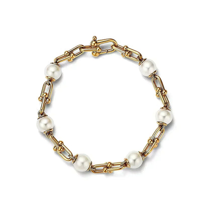 [Renovia Jewelry]LINK BRACELET GOLD WITH FRESHWATER PEARLS