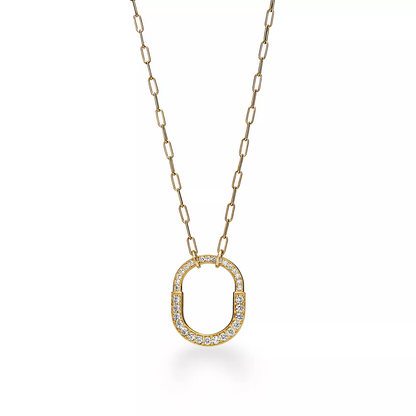 [Rose Tomorrow]LOCK NECKLACE MEDIUM PENDANT GOLD PAVED DIAMONDS