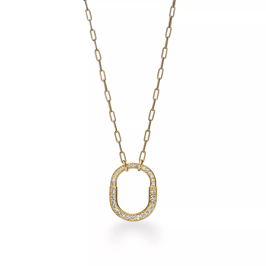 [Rose Tomorrow]LOCK NECKLACE MEDIUM PENDANT GOLD PAVED DIAMONDS