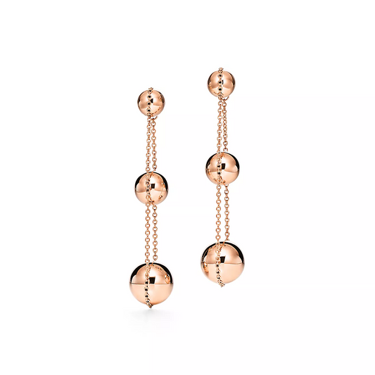 [Rose Tomorrow]TRIPLE DROP PINK GOLD EARRINGS