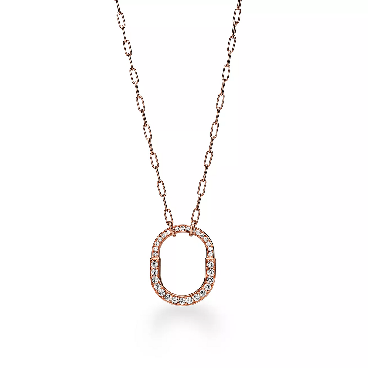 [Rose Tomorrow]LOCK NECKLACE MEDIUM PENDANT PINK GOLD PAVED DIAMONDS