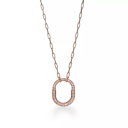 [Rose Tomorrow]LOCK NECKLACE MEDIUM PENDANT PINK GOLD PAVED DIAMONDS