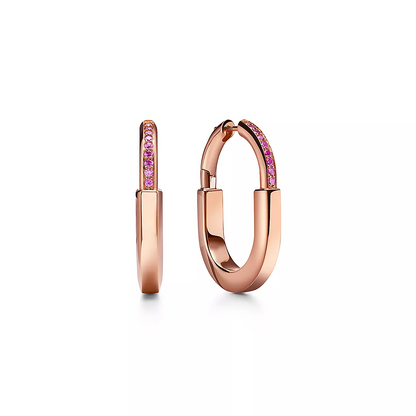 [Rose Tomorrow]LOCK MEDIUM PINK DIAMOND PINK GOLD EARRINGS
