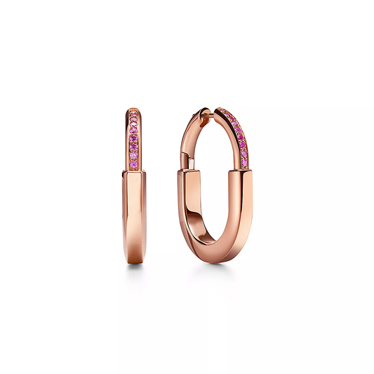 [Rose Tomorrow]LOCK MEDIUM PINK DIAMOND PINK GOLD EARRINGS