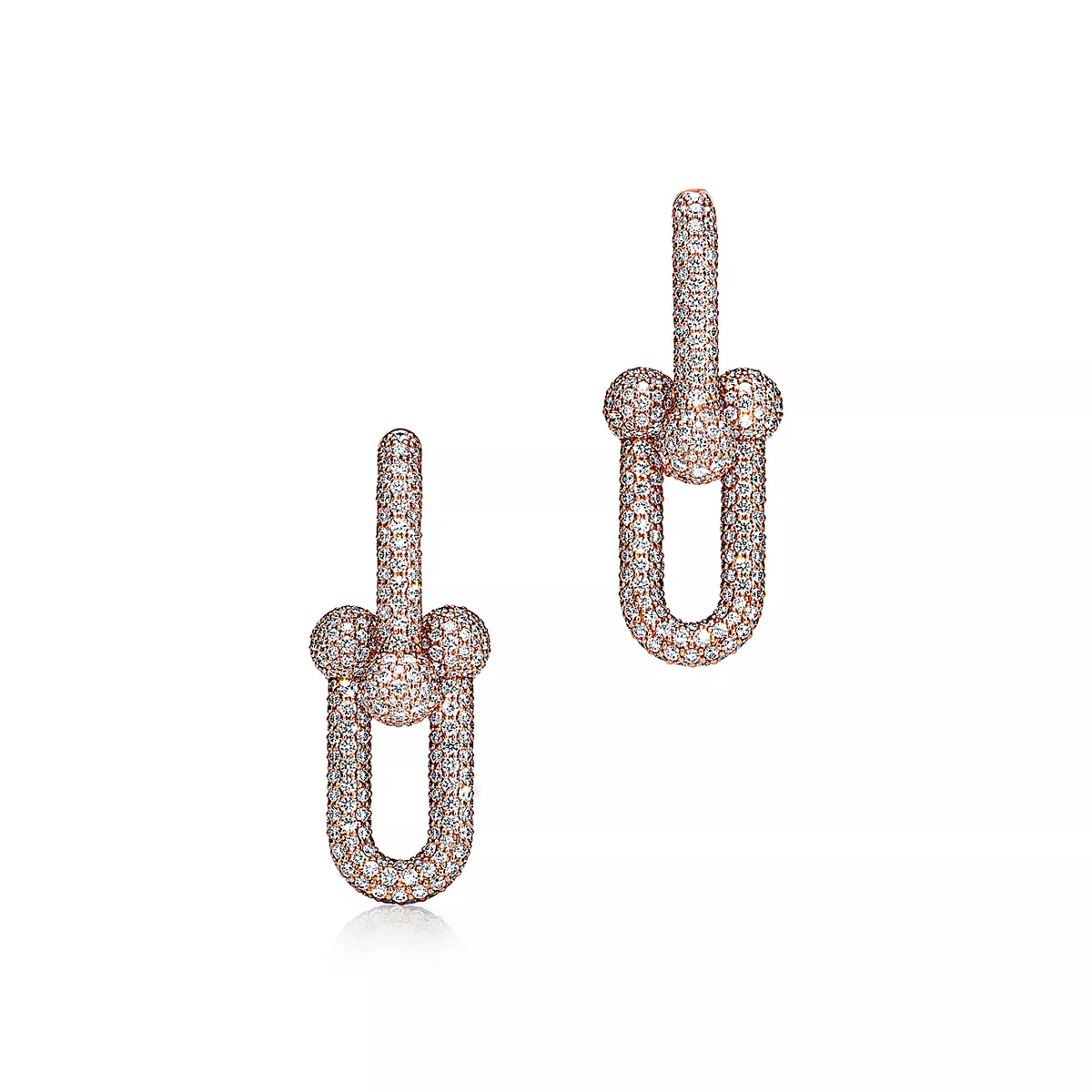 [Rose Tomorrow]LARGE LINK EARRINGS PINK GOLD WITH PAVED DIAMONDS