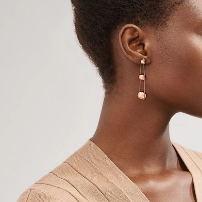 [Rose Tomorrow]TRIPLE DROP PINK GOLD EARRINGS