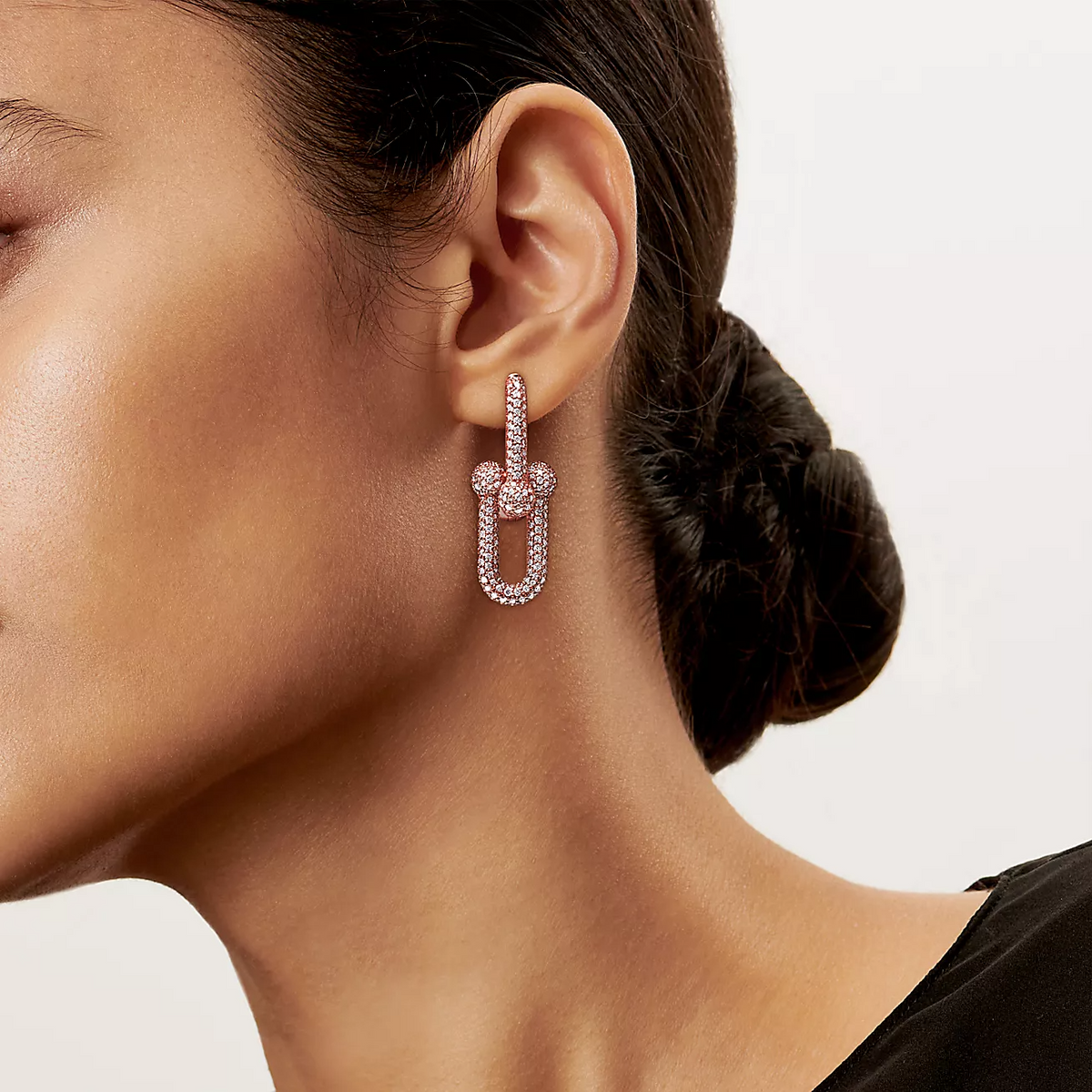 [Rose Tomorrow]LARGE LINK EARRINGS PINK GOLD WITH PAVED DIAMONDS