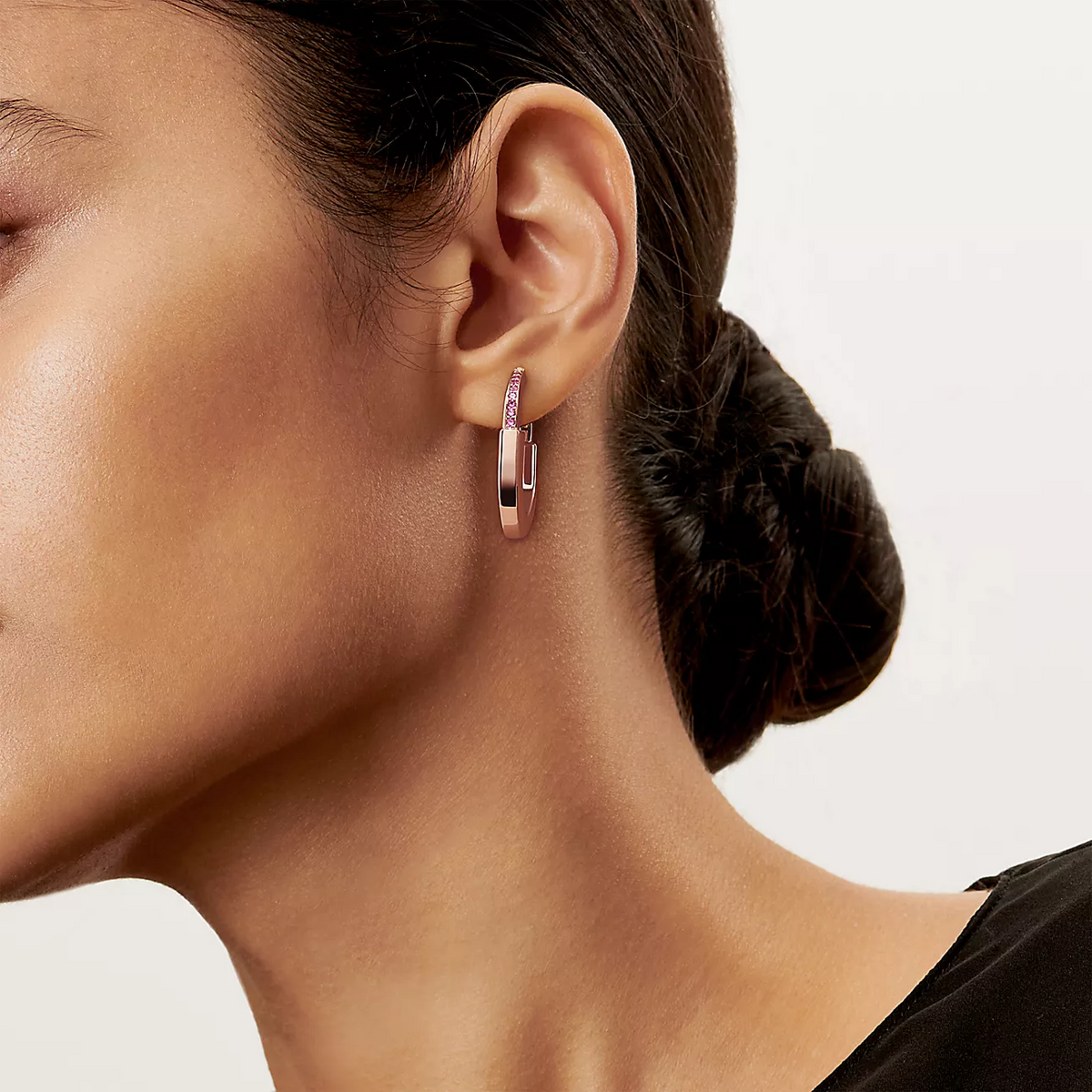 [Rose Tomorrow]LOCK MEDIUM PINK DIAMOND PINK GOLD EARRINGS