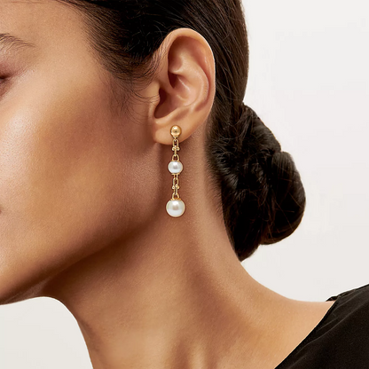 [Rose Tomorrow]TRIPLE DROP LINK EARRINGS GOLD WITH FRESHWATER PEARLS