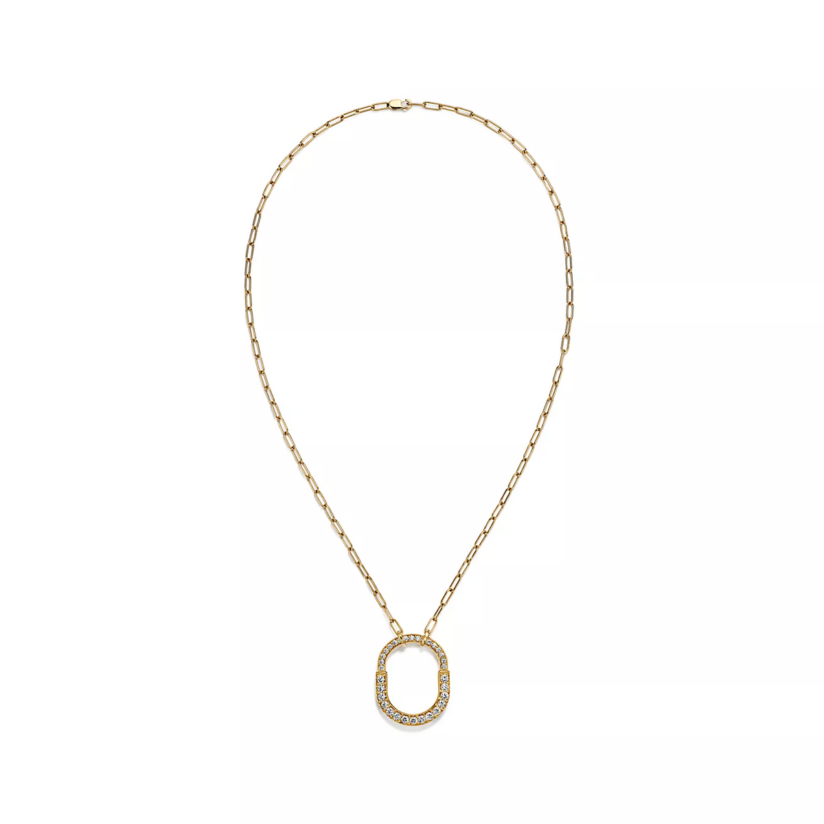 [Rose Tomorrow]LOCK NECKLACE MEDIUM PENDANT GOLD PAVED DIAMONDS