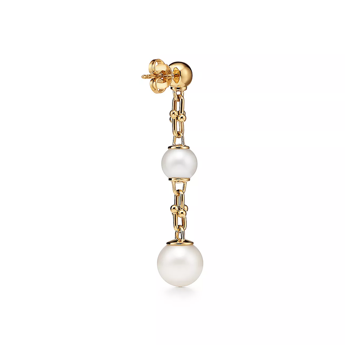 [Rose Tomorrow]TRIPLE DROP LINK EARRINGS GOLD WITH FRESHWATER PEARLS