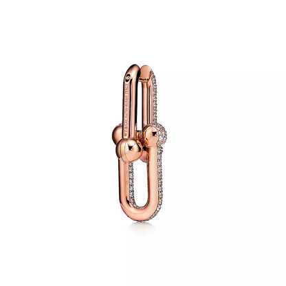 [Rose Tomorrow]LARGE LINK EARRINGS PINK GOLD WITH PAVED DIAMONDS
