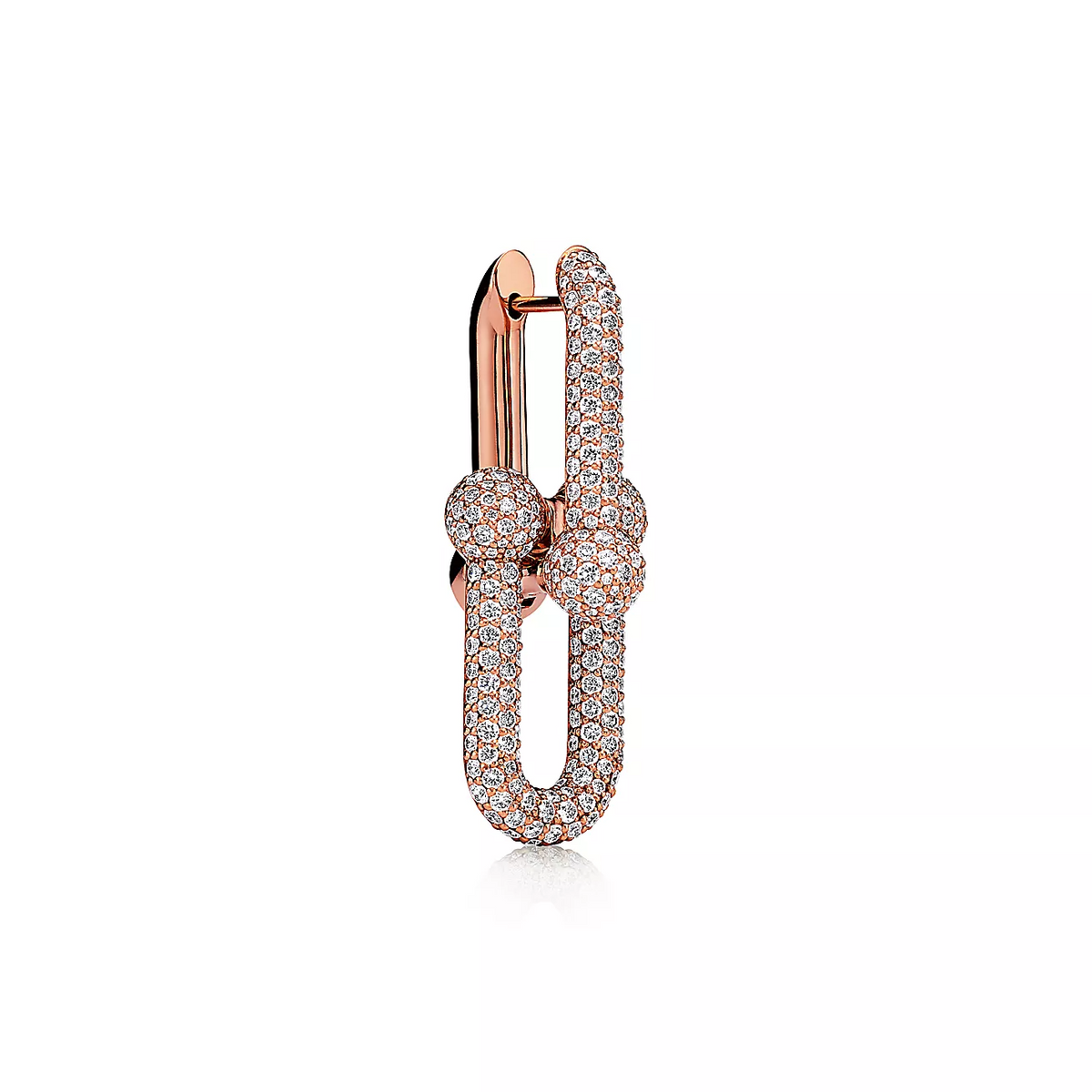 [Rose Tomorrow]LARGE LINK EARRINGS PINK GOLD WITH PAVED DIAMONDS