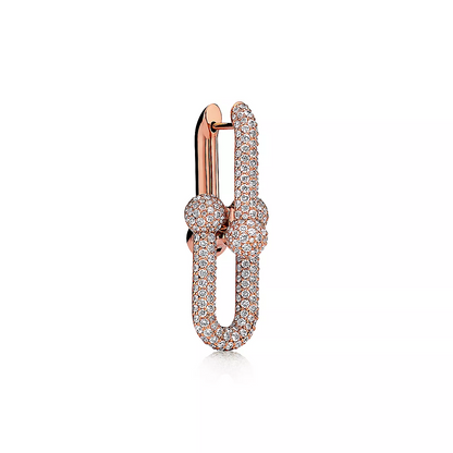 [Rose Tomorrow]LARGE LINK EARRINGS PINK GOLD WITH PAVED DIAMONDS
