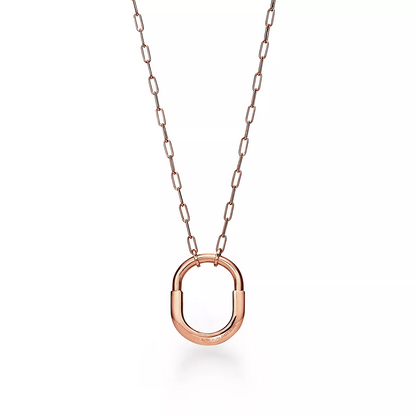 [Rose Tomorrow]LOCK NECKLACE MEDIUM PENDANT PINK GOLD PAVED DIAMONDS