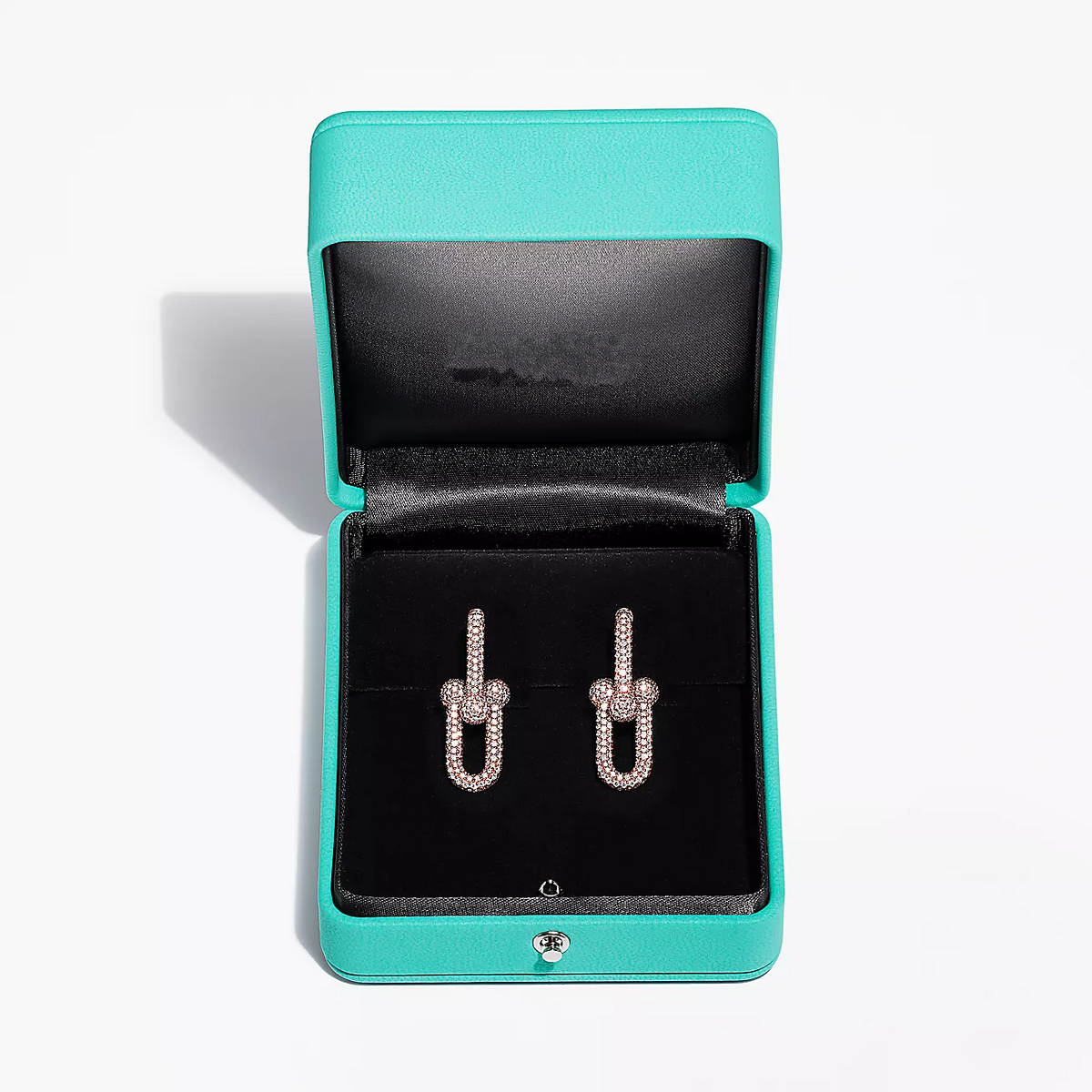 [Rose Tomorrow]LARGE LINK EARRINGS PINK GOLD WITH PAVED DIAMONDS