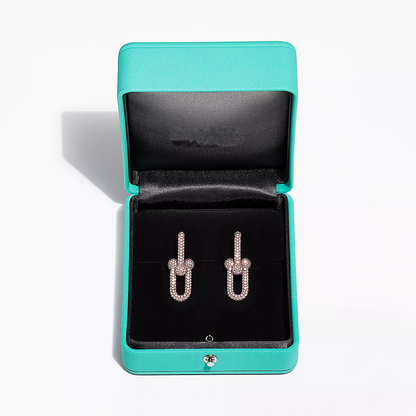 [Rose Tomorrow]LARGE LINK EARRINGS PINK GOLD WITH PAVED DIAMONDS