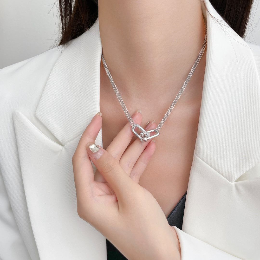 [Rose Tomorrow]HARDWEAR DIAMOND PEDANT DOUBLE CHAIN NECKLACE
