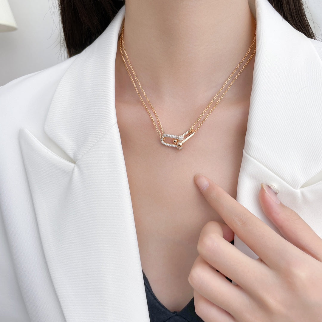 [Rose Tomorrow]HARDWEAR DIAMOND PEDANT DOUBLE CHAIN NECKLACE