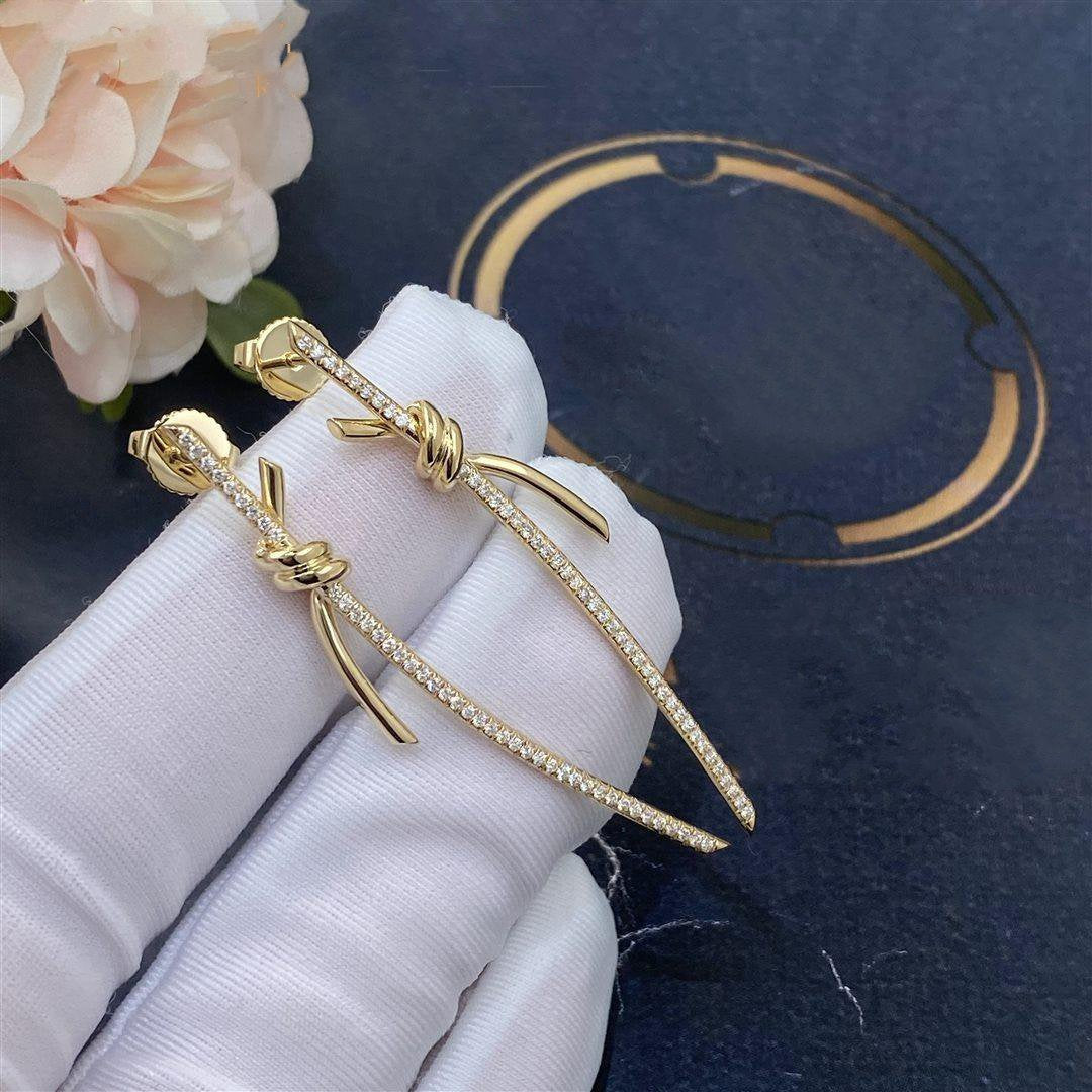 [Rose Tomorrow]KNOT DROP EARRINGS IN YELLOW GOLD WITH DIAMONDS
