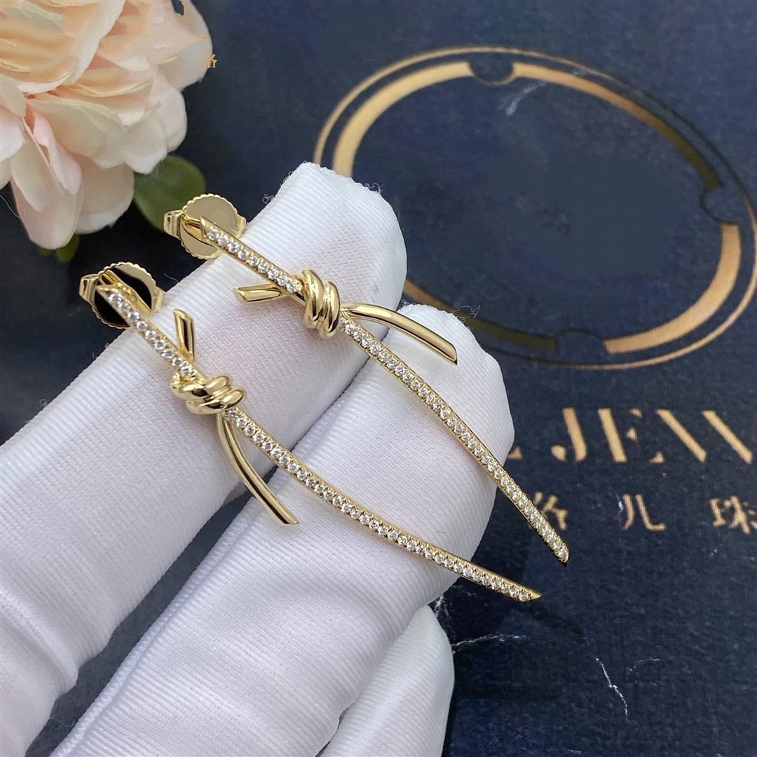[Rose Tomorrow]KNOT DROP EARRINGS IN YELLOW GOLD WITH DIAMONDS