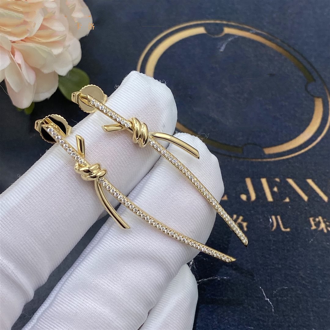 [Rose Tomorrow]KNOT DROP EARRINGS IN YELLOW GOLD WITH DIAMONDS