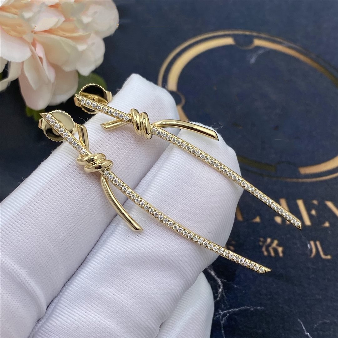 [Rose Tomorrow]KNOT DROP EARRINGS IN YELLOW GOLD WITH DIAMONDS