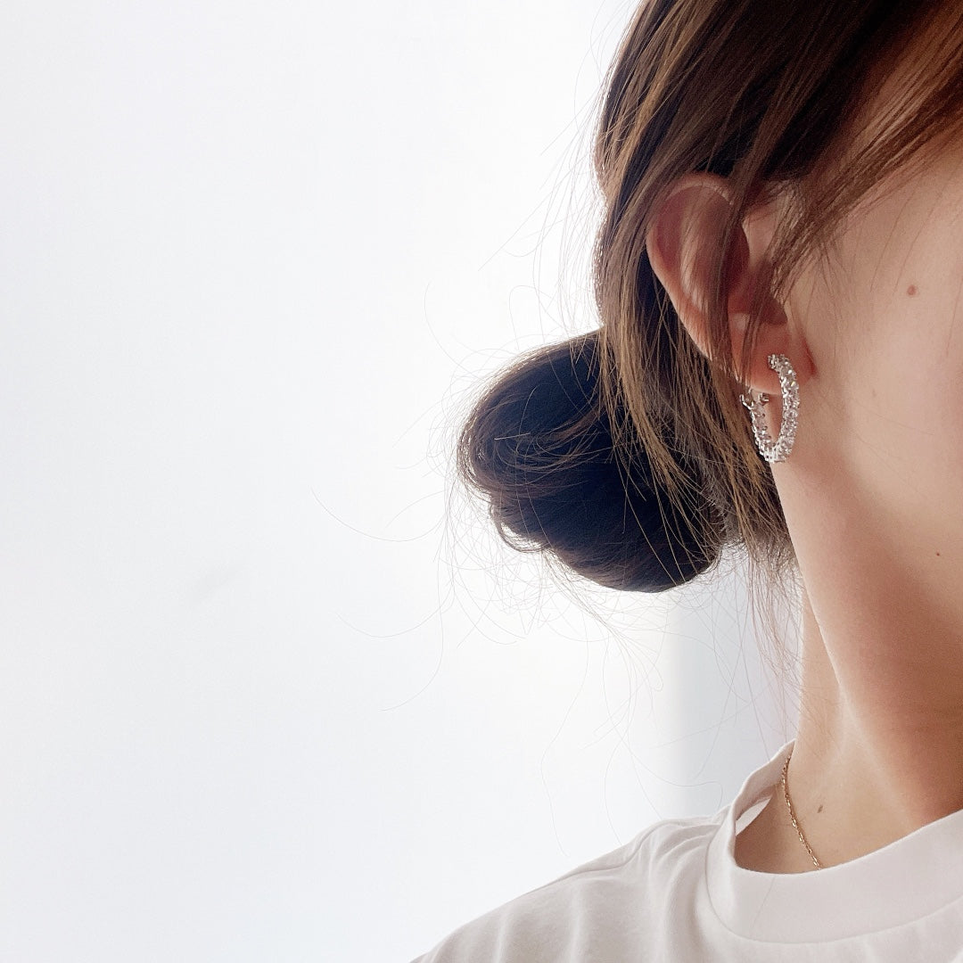 [Rose Tomorrow]SILVER DIAMOND HOOP EARRINGS