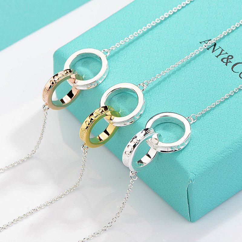 [Rose Tomorrow]NECKLACE FEMALE DOUBLE RING DOUBLE CIRCLE COUPLE PENDANT