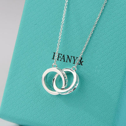 [Rose Tomorrow]NECKLACE FEMALE DOUBLE RING DOUBLE CIRCLE COUPLE PENDANT