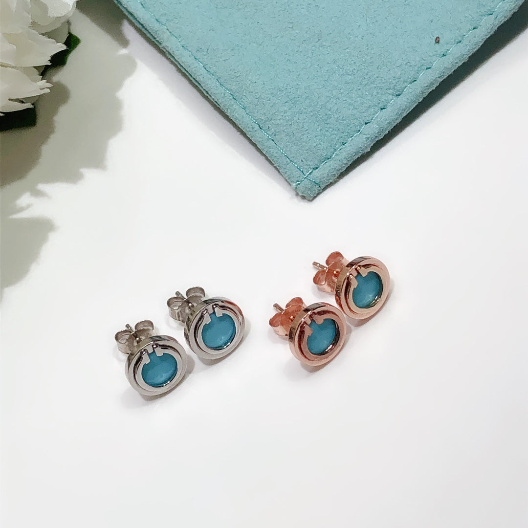 [Rose Tomorrow]TURQUOISE CIRCLE WHITE GOLD EARRINGS