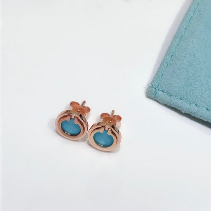 [Rose Tomorrow]TURQUOISE CIRCLE WHITE GOLD EARRINGS