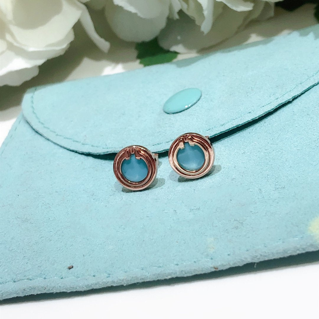 [Rose Tomorrow]TURQUOISE CIRCLE WHITE GOLD EARRINGS