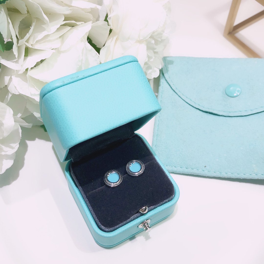 [Rose Tomorrow]TURQUOISE CIRCLE WHITE GOLD EARRINGS