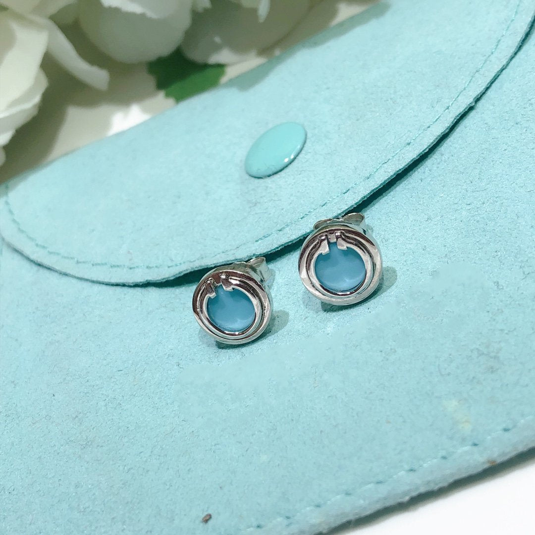 [Rose Tomorrow]TURQUOISE CIRCLE WHITE GOLD EARRINGS