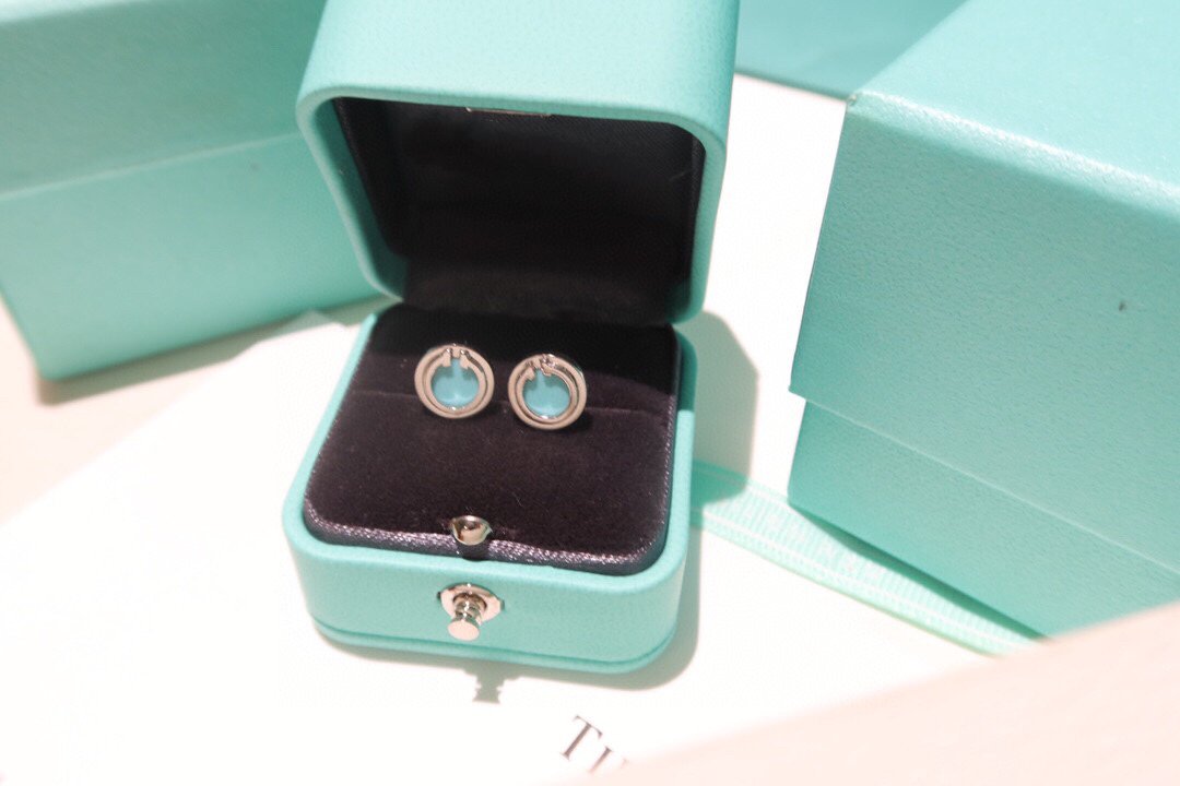 [Rose Tomorrow]TURQUOISE CIRCLE WHITE GOLD EARRINGS