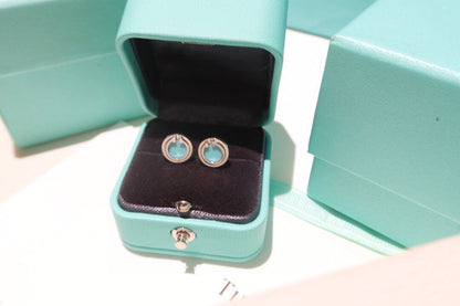 [Rose Tomorrow]TURQUOISE CIRCLE WHITE GOLD EARRINGS