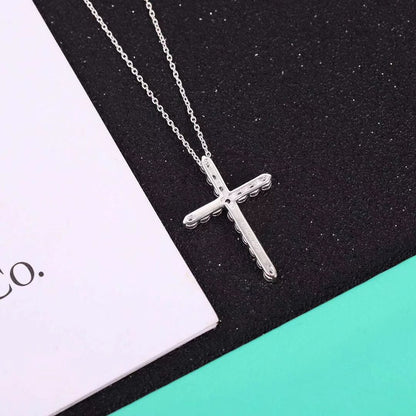 [Rose Tomorrow]MOISSANITE STONE CROSS PENDANT NECKLACE SIMULATED DIAMOND CROSS CHOKER