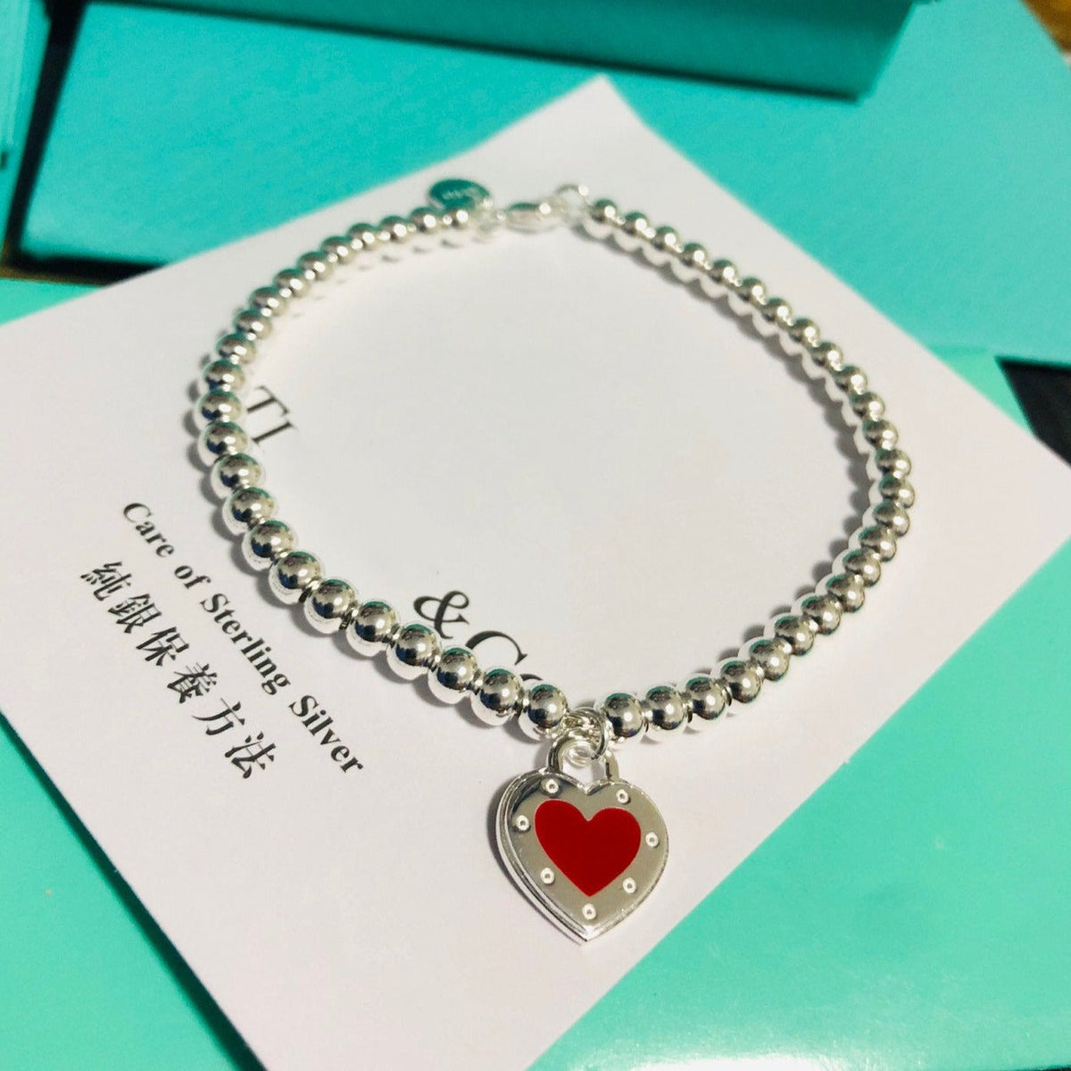 [Rose Tomorrow]LOVE TIFFANY RED HEART TAG BEAD BRACELET