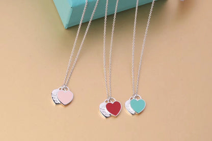 [Rose Tomorrow]DOUBLE HEART TAG PENDANT SILVER MINI NECKLACE