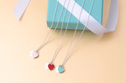 [Rose Tomorrow]DOUBLE HEART TAG PENDANT SILVER MINI NECKLACE