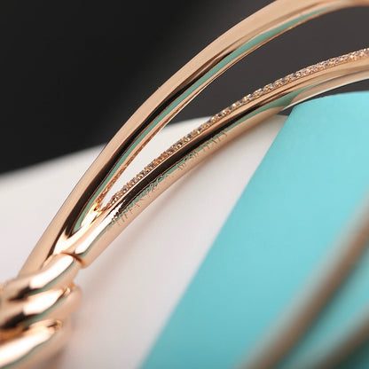 [Rose Tomorrow]KNOT DOUBLE ROW PINK GOLD DIAMOND BRACELET
