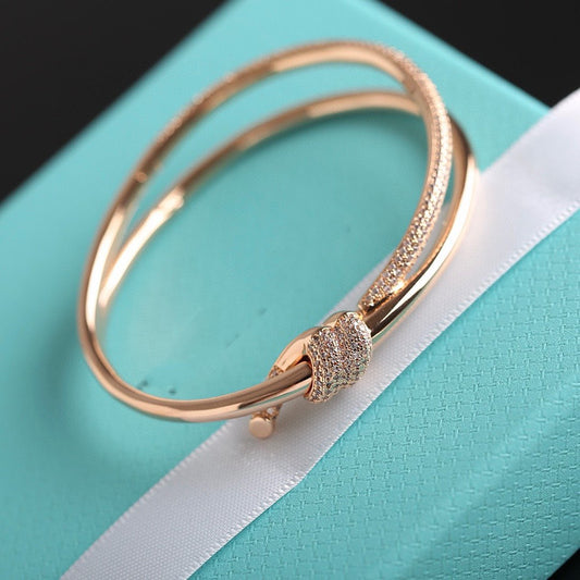 [Rose Tomorrow]KNOT DOUBLE ROW PINK GOLD DIAMOND BRACELET