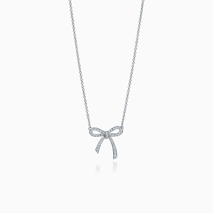[Rose Tomorrow]RIBBON NECKLACE BOW PENDANT DIAMOND CHARM CHAIN