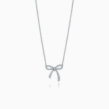 [Rose Tomorrow]RIBBON NECKLACE BOW PENDANT DIAMOND CHARM CHAIN