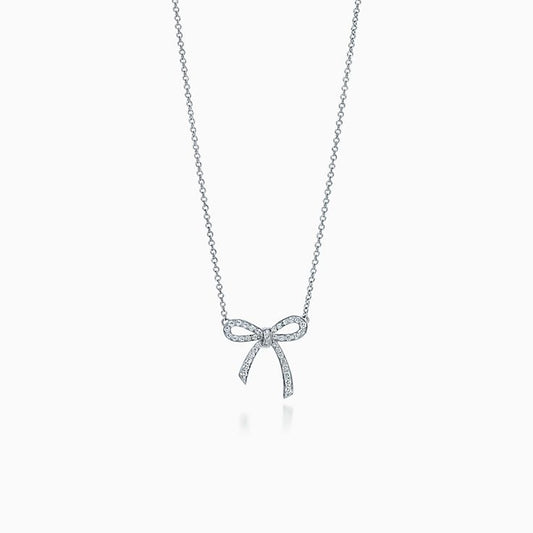 [Rose Tomorrow]RIBBON NECKLACE BOW PENDANT DIAMOND CHARM CHAIN
