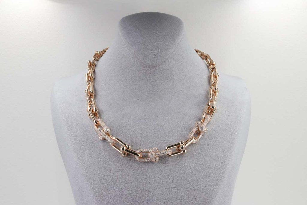 [Rose Tomorrow]HARDWEAR GRADUATED LINK NECKLACE ROSE GOLD WITH PAVE DIAMONDS