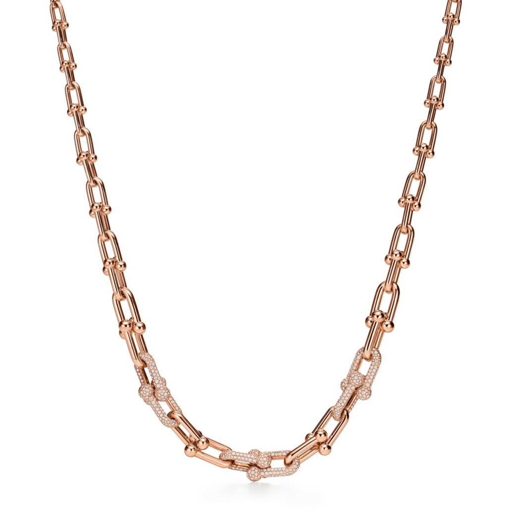 [Rose Tomorrow]HARDWEAR GRADUATED LINK NECKLACE ROSE GOLD WITH PAVE DIAMONDS