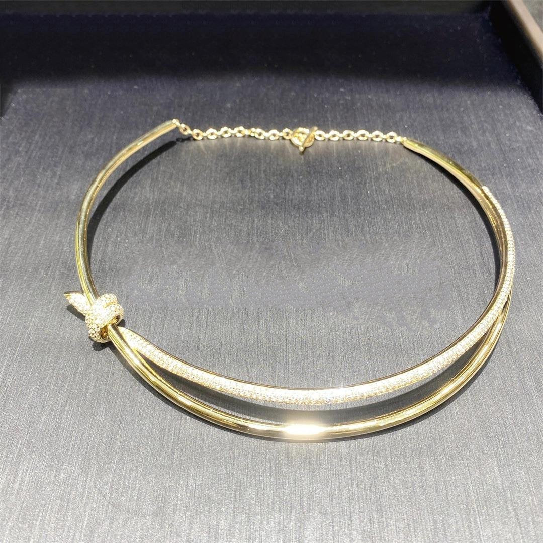 [Renovia Jewelry]KNOT DOUBLE ROW NECKLACE IN YELLOW GOLD WITH DIAMONDS